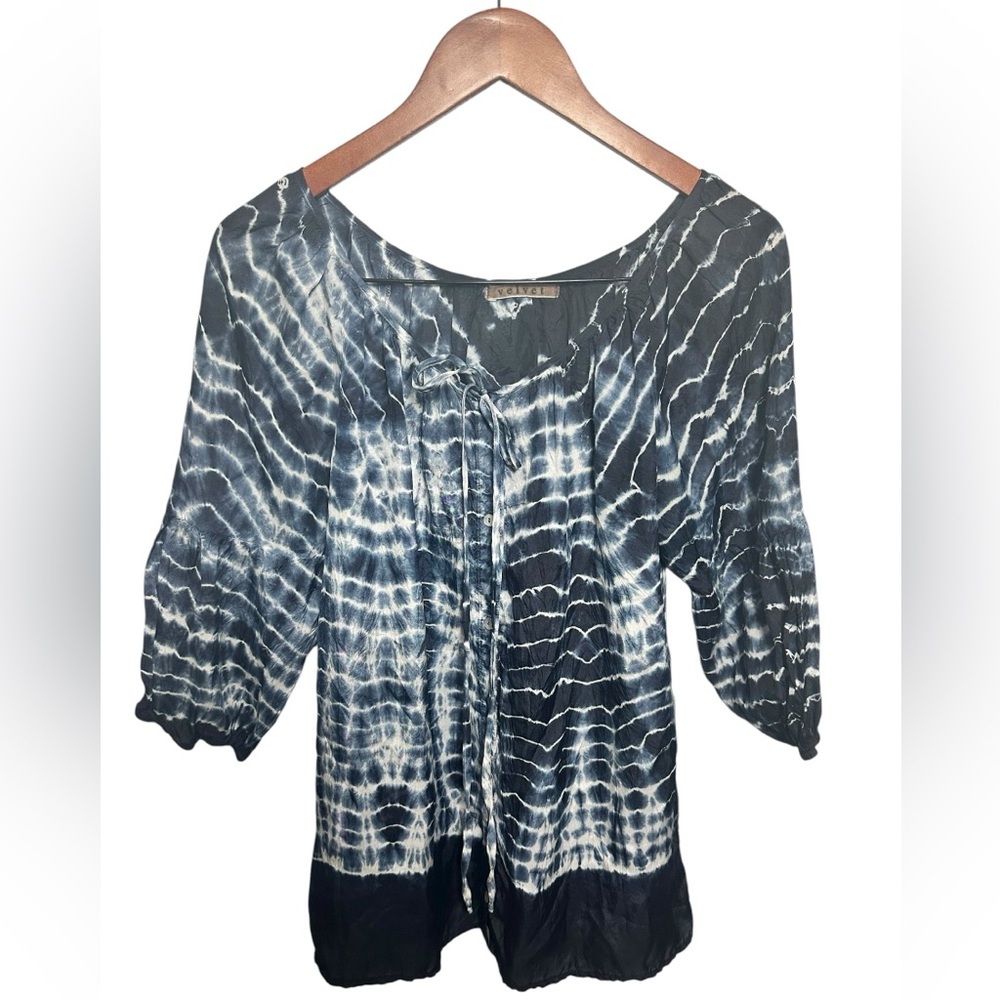 Velvet Navy and White Tie-Dye Blouse 100% Silk Small P